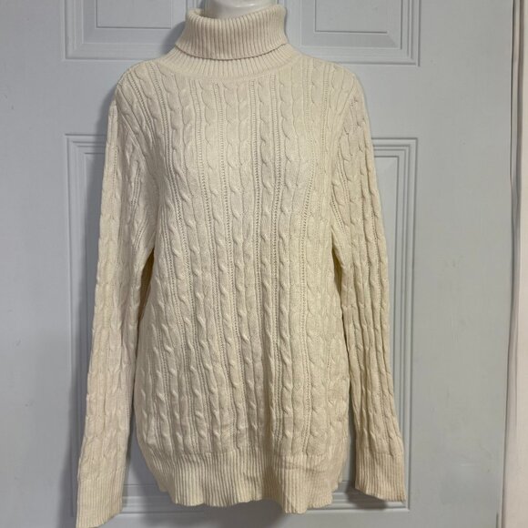 St.‎ John's Bay Classic Cream Cable Knit Turtleneck Sweater  SZ Large Beige - Picture 3 of 7